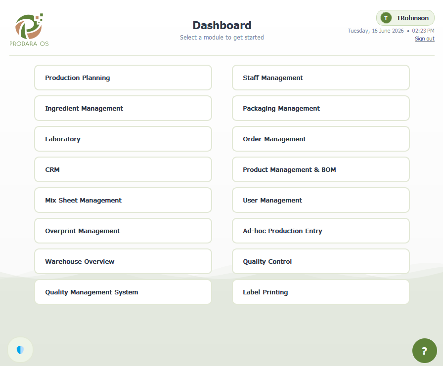 ProdaraOS dashboard